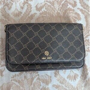 NINE WEST Womens Brown Crossbody Bag Wallet Purse Business Handbag Diamond